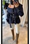Premium Trend Waist Detail Studded Denim Jeans Shirt - 3