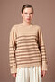 Women's Striped Button Detail Sweater Beige 25928 - 4