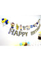 Yellow - Navy Blue - Football Themed "Happy Birthday" Text Banner