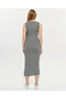 Slit Detailed Strappy Striped Women's Dress Lrn033 - 8