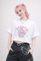 Printed White Semi Cropped T-Shirt – Oversized Cut 100% Cotton Women's T-Shirt - 3