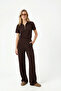 Women's Nola Modal Touch Zippered Polo Collar Waist Elastic Pocketed Brown Top and Bottom Set - 7