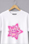 Printed White Semi Cropped T-Shirt – Oversized Cut 100% Cotton Women's T-Shirt - 2
