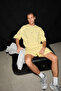 Jacinto men's crew neck cotton t-shirt with contrast stitching and print detail - oversized yellow