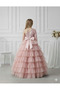 Girl's One-Shoulder Sequined Layered Tulle Detailed Pink Evening Dress, Graduation Dress - 2