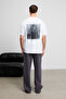 Light men's organic cotton crew neck white t-shirt with embroidery and print details, oversized fit - 6