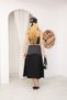 Women's Black Satin Midi Skirt, High Waist, Elastic Waist, A-Line, Stylish and Elegant Design - 4
