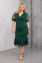 Women's Emerald Green Double Breasted Sleeve and Hem Tulle Detail Stretchy Plus Size Dress