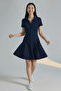 Navy Blue Polo Collar Mini Dress - 3