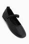 Sally Genuine Leather Black Strappy Women's Ballerinas