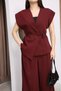 Women's Fabric Set - Burgundy Vest & Trousers (Palazzo, Wide Leg) Two-Piece Set - 3