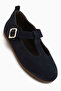 Danni Genuine Leather Navy Blue Suede Belted Women's Ballerinas