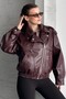 Women's Oversize Burgundy Leather Bomber Jacket - New Season Premium Biker Leather Coat - 5