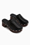 Dorita Black Platform Heeled Women's Slippers - 4