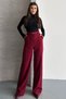 Women's Stoned High Waist Burgundy Palazzo Trousers Wide Leg Fabric Pants - 3