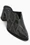 Rachel Genuine Leather Black Snake Pattern Women's Heeled Slippers