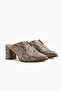 Rachel Genuine Leather Beige Snake Pattern Women's Heeled Slippers - 4