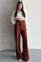 Women's Stoned High Waist Brown Palazzo Pants Wide Leg Fabric Trousers - 7