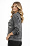 Anthracite Gray Washed Crew Neck Printed Women's Sweatshirt - 2
