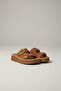 Women's Tan Leather Look Suede Double Buckle High Sole Slippers Comfortable Thick Orthopedic Sole Sandals - 2