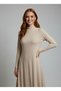 Women's Four Seasons Long Sleeve Viscose Midi Length Half Turtleneck Dress Beige - 5