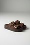 Women's Brown Leather Look Suede Double Buckle High Sole Slippers Comfortable Thick Orthopedic Sole Sandals - 7