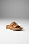 Women's Tan Leather Look Suede Double Buckle High Sole Slippers Comfortable Thick Orthopedic Sole Sandals - 3