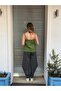 Green Color Embroidered Linen Thin Strap Blouse - 2