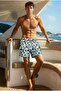 Lined White Men's Swim Shorts Elastic Lace-Up Short Length Patterned Summer Beach Shorts Ls-95612 - 2