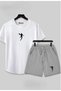 Unisex Basketball Player Printed White T-Shirt and Gray Shorts 2-Piece Set