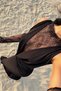 Black Palisades Lace Detail Cowl Neck Gloved Long Evening Dress ATE-4720 - 2