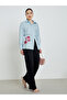 Blue Striped Oversized Shirt with Floral Detail - 2
