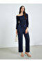 Dark Blue Textured One-Shoulder Top - 2