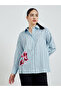 Blue Striped Oversized Shirt with Floral Detail - 3
