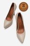 Genuine Leather Women's Beige Leather Platform Heeled Shoes Pointed Toe Evening Dress Shoes Sienaderi - 3