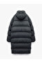 Hooded Zippered Long Inflatable Coat with Pocket Detail - 4
