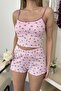 Women's Strappy Covered Floral Patterned Shorts Pajama Set Pink Purple - 3403 - 2