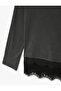 Cotton Long Sleeve Crew Neck Oversized T-Shirt with Lace Detail - 4