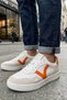 Men's White Orange Casual Sneaker Shoes - Suede Detailed Retro City Style-C1