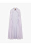 Slim Fit Sleeveless Mock Neck Brooch Detail Long Cape Dress - 3