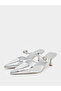 Silver Embossed Pointed Toe Mules - 2