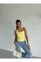 Women's Yellow Ottoman Fabric Halter Collar Buckle Detail Blouse Hzl26W-Fry123321 - 4