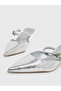Silver Embossed Pointed Toe Mules - 3