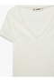 Slim Fit Short Sleeve V-Neck T-Shirt with Lace Detail - 4