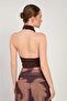 Women's asymmetric cut halter neck bodysuit - coffee - 5