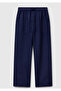 Women's navy blue 100% linen drawstring pocketed cigarette pants