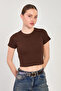 Women's Crew Neck Ribbed Bodysuit - Bitter Brown - 5