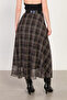 Women's Plaid Belted Chiffon Skirt - Black - 5