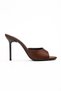 Women's Brown Satin Round Toe Heeled Sandals - 4
