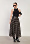 Women's Plaid Belted Chiffon Skirt - Black